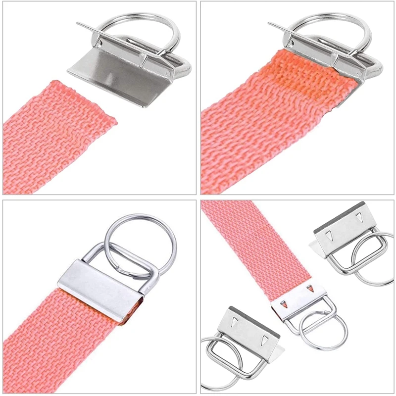 

100Pcs 1 Inch Key Ring with Key Ring, Key Chain Wrist with Fabric/Ribbon/Webbing/Embossing and Handmade Crafts Silver