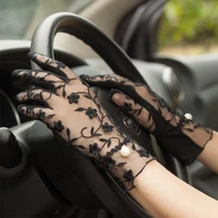 sexy print black lace gloves women sun protection short stretchy gothic accessories anti uv driving anti skid cycling lace glove