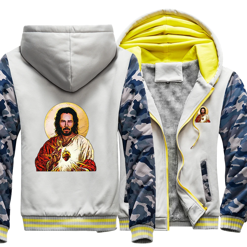 

Holy Keanu Norman Kreeves Performer Camo Raglan Thick Hoodies Winter Warm Printed Sweatshirts Coat Men Fitted Coat Jackets