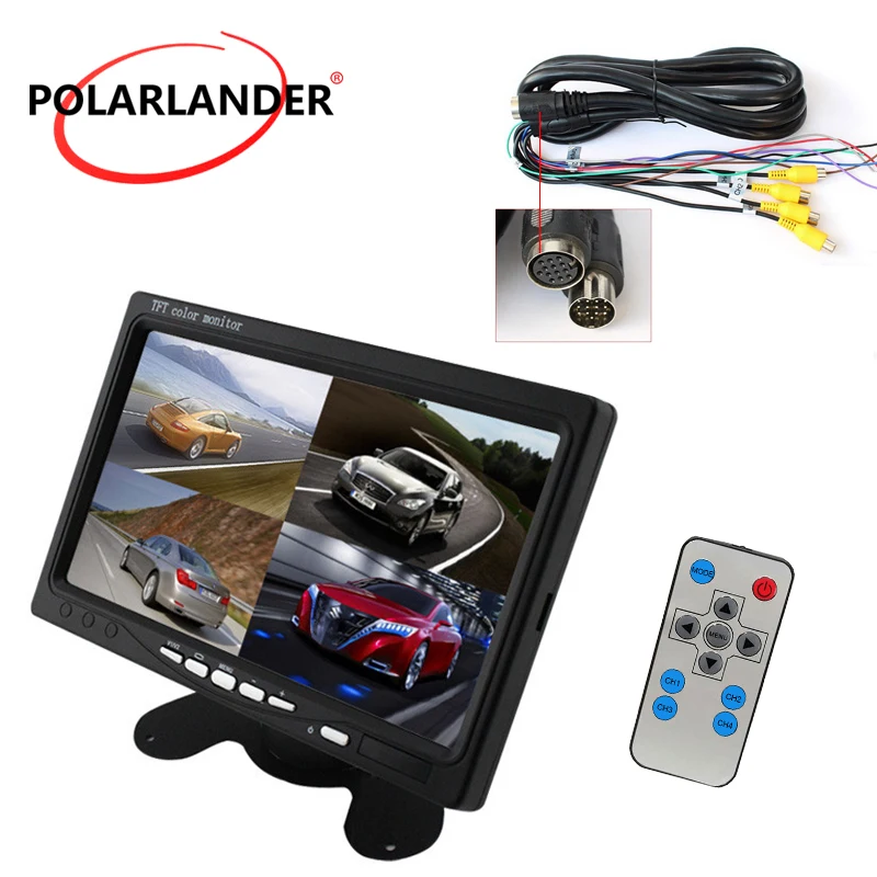 DC12V 24V 7 &quotLCD 4CH Polarlander Автомобильный видео монитор для фронтальной камеры заднего