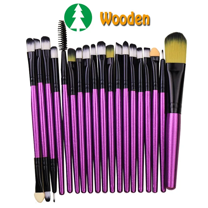 Purple-Wooden Black 20 шт., наборы кистей для макияжа, основа, пудра, Косметические румяна, тени для век, красота, блеск, макияж, брус, косметический набор инструментов для красоты - Handle Color: Purple-Wooden Black