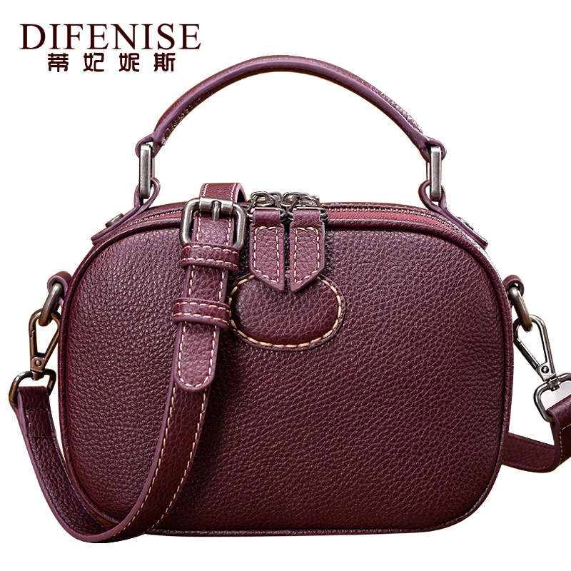 

Difenise Woman Fashion Genuine Cowhide First Leather Handbags Vintage Solid Zipper Saddle bags Ladies Tote Bags