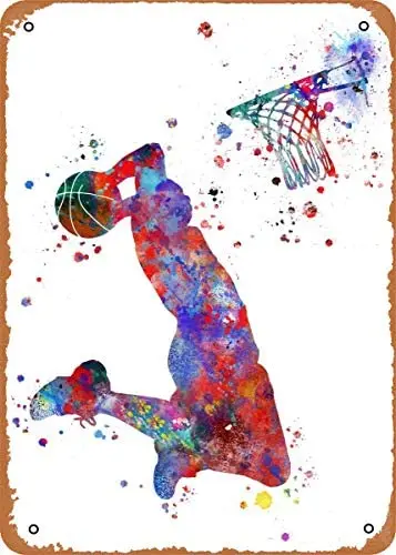 

Настенное украшение с металлическим логотипом в стиле ретро, спортивные аксессуары, баскетбол, игрок, 8 дюймов x 12 дюймов