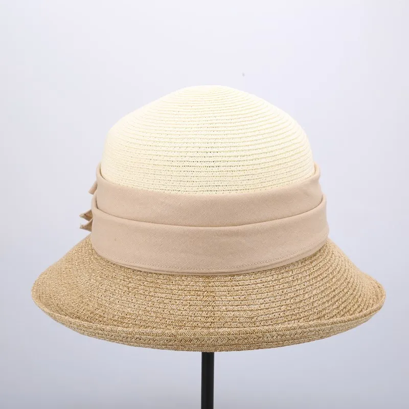 

202103-HQ-SW309075 new GRACE summer color patchwork Paper fiber grass leisure lady sun cap women leisure hat