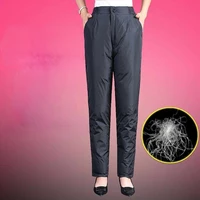 5xl warm down cotton pants women fashion black high waist baggy trousers elegant fit thick straight pants y213