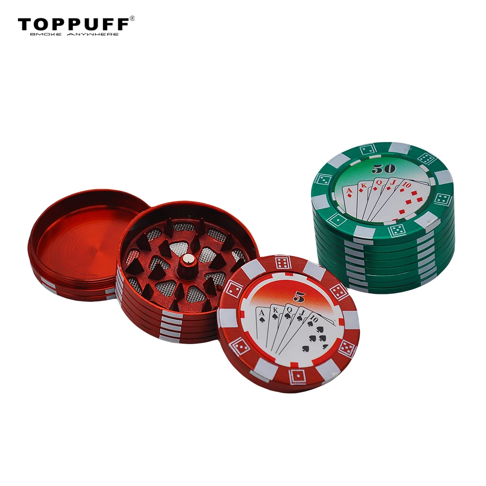 Poker Chip Herb Grinder 49 мм 3 слоя цинковый сплав зубы акулы металлический измельчитель