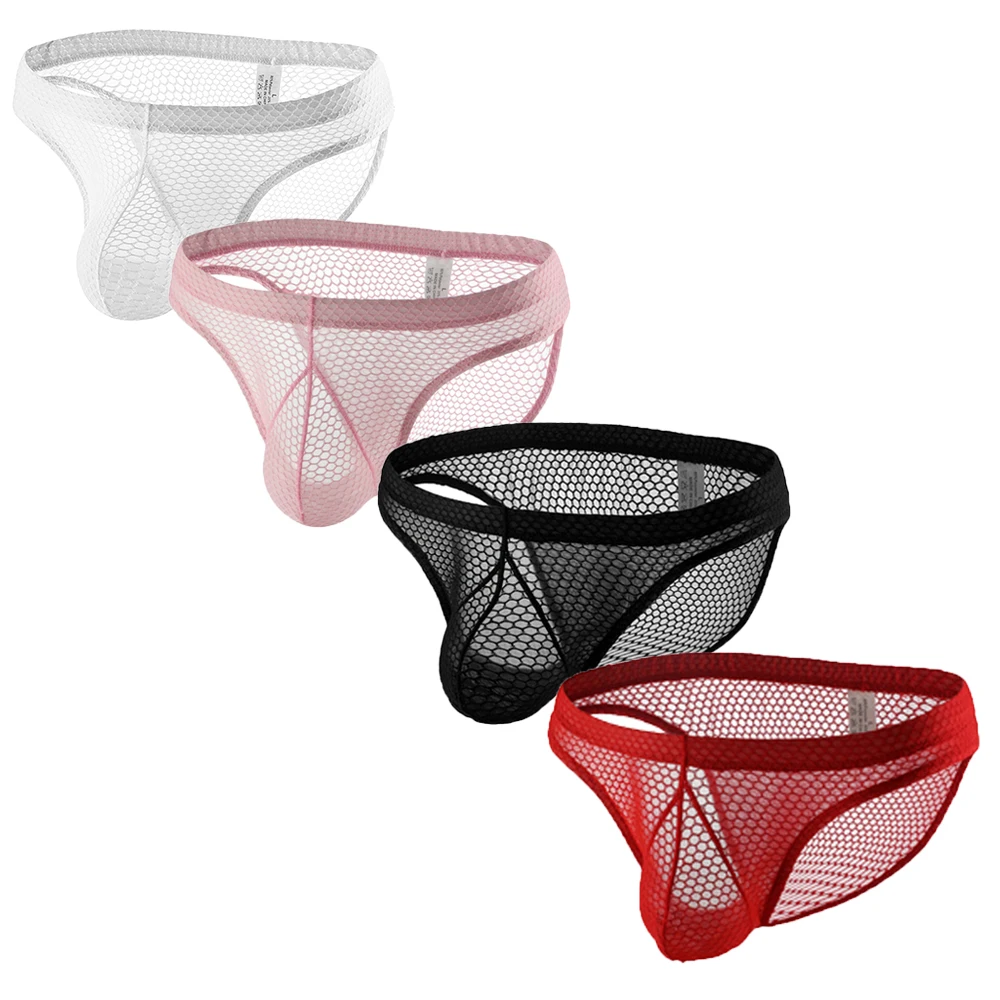

4PCS/Lots Men Briefs Jockstrap Sexy Mesh Transparent Underwear Calzoncillos Fishnet Slip Homme Gay Panties Lingerie Underpants