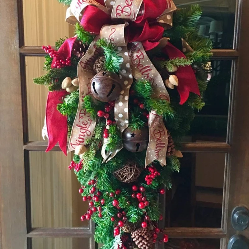 

Christmas Ornament Swag Wreath Ribbon Pine Cone Door Mount Teardrop Swag Wreath Outdoor Hanging Wall Decoration