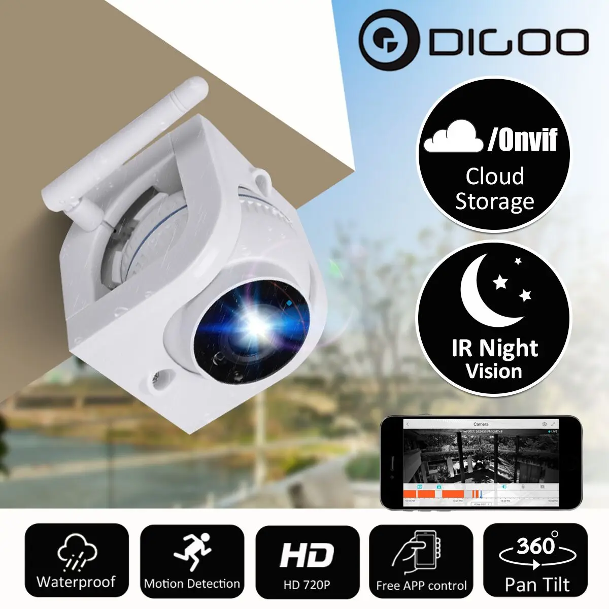 Digoo DG-W02f HD 720P Беспроводная облачная ip-камера, водонепроницаемая, для улицы, для дома, для безопасности, Wi-Fi, для наблюдения, ночного видения, CCTV, детский монитор