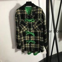 luxury brand autumn and winter 2021 new bow button plaid tweed womens shirt cardigan long sleeve womens coat winter coat