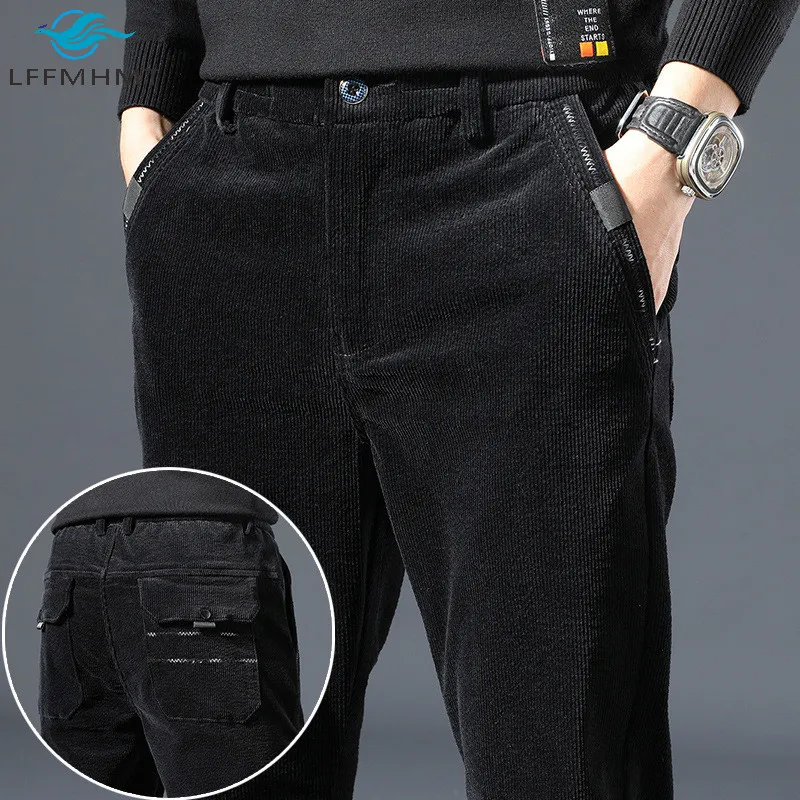 

Winter Fall New Fashion Men Slim Fit Black Corduroy Pants Male Solid Color Simple Japan Style Business Casual Loose Suit Trouser