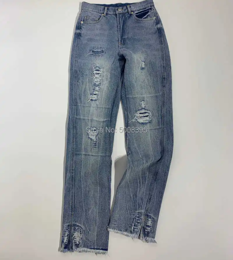 

Fashion Woman Ripped Denim Jeans Frayed Hem with slits 2021 ROCK JEANS Trousers