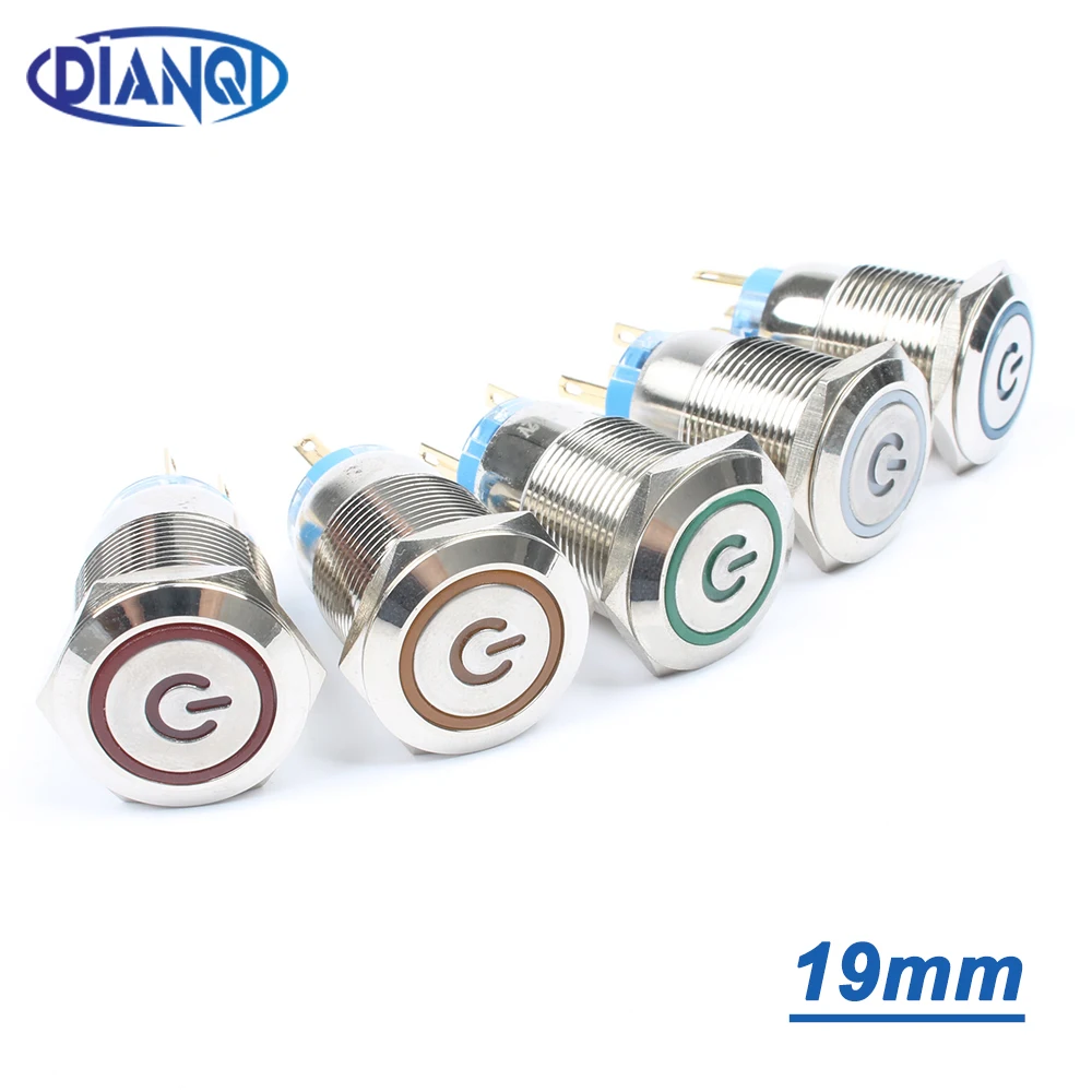 Металлический блок питания 19 мм латунный кнопочный переключатель Плоская