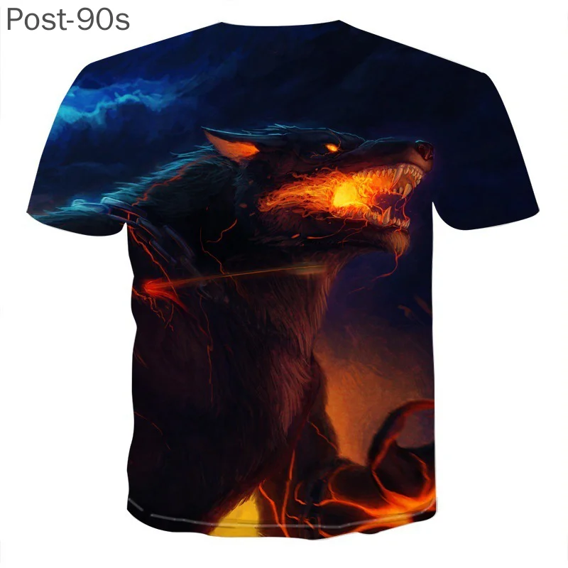 

Summer T shirt Men Streetwear Round Neck Short Sleeve Tees Harajuku Tops Funny Animal Male Clothes Casual Wolf 3D Print Tshirt