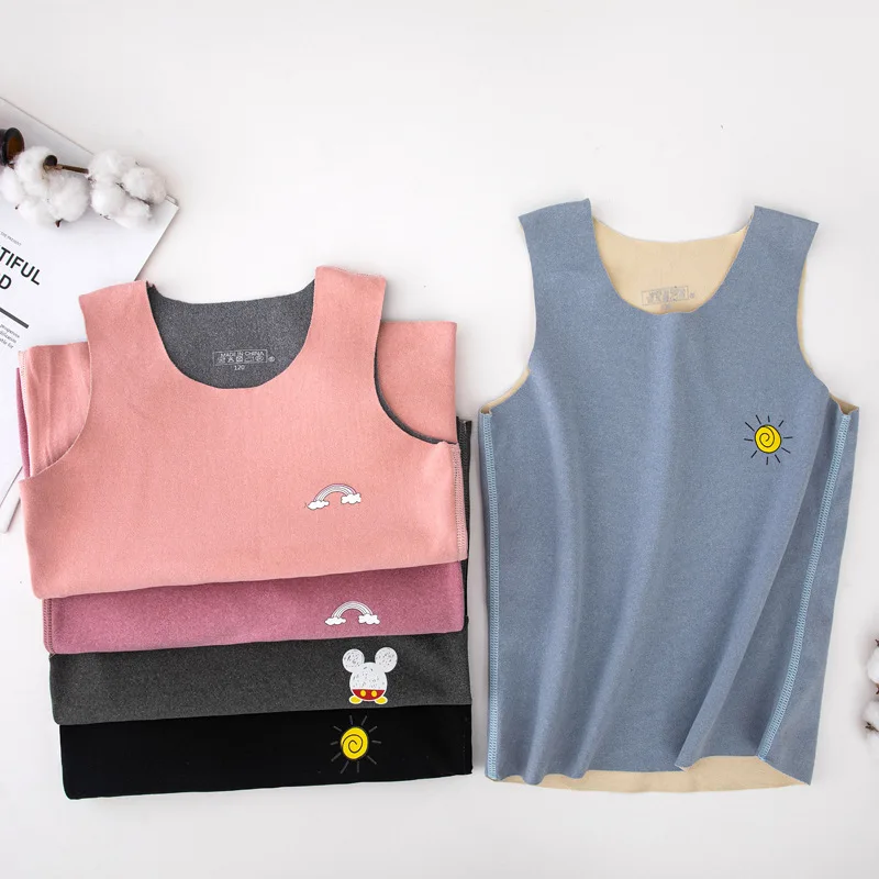 

2021 New Autumn Winter Kids Underwears for Boys Girls Warm Tanks Tops Cotton Camisoles Candy Color Children Clothing 3-8Y