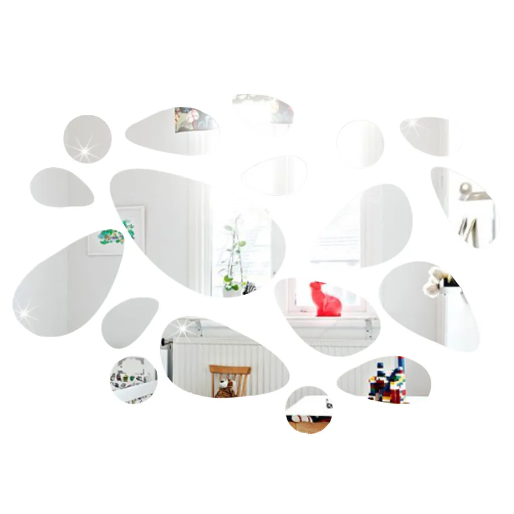 KAKUDER 3D Stereo Mirror Wall Sticker Oval Cobblestone Stickers Removable Creative Elliptical DIY Decal Home Decor | Дом и сад