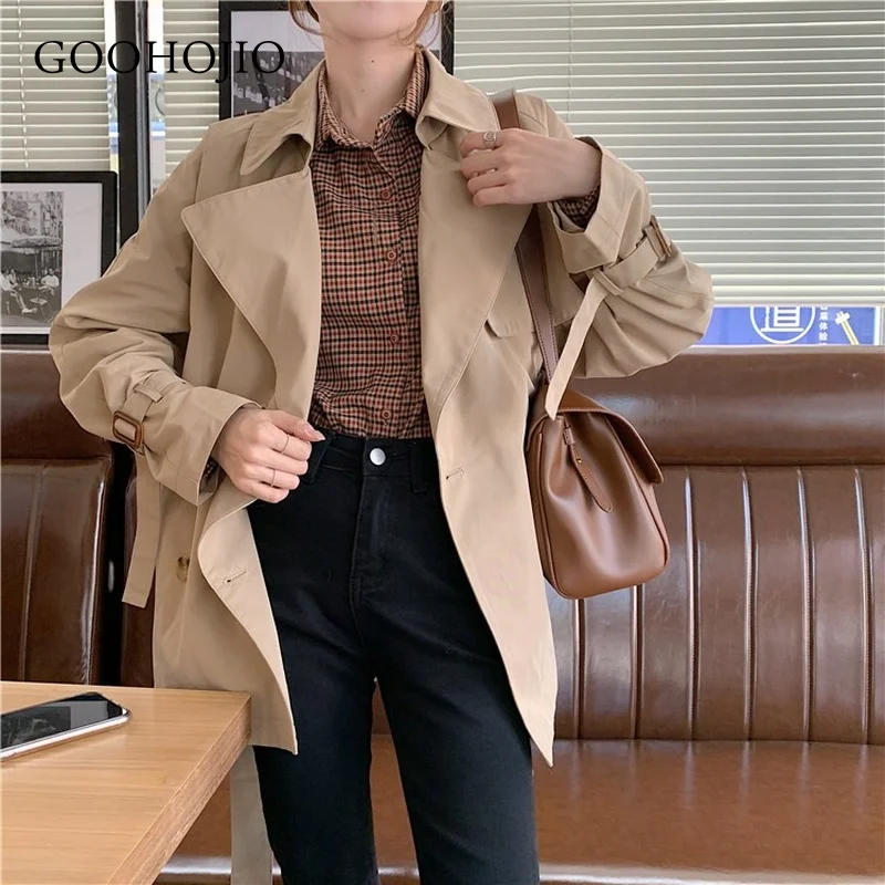 

GOOHOJIO 2021 Spring and Autumn Fashionable Women Mid-length Trench Temperament All-match Trench for Women Casual Trench Women