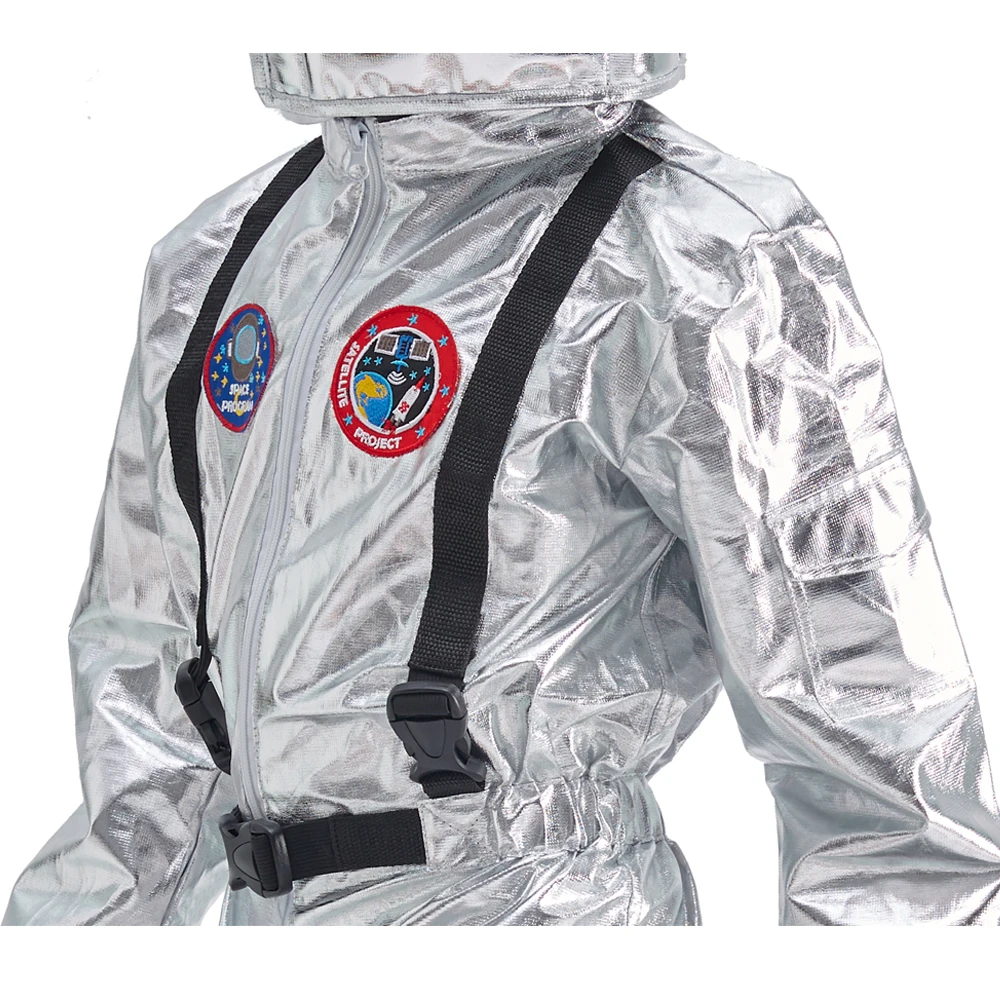 

Silver Spaceman Jumpsuit Boys Astronaut Costume For Kids Halloween Cosplay Children Pilot Carnival Party Fancy Dress