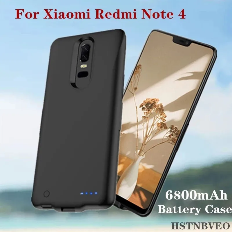 6800mAh External Power Bank Charging Cover For Xiaomi Redmi Note 4 Battery Case Smart Battery Charger Cases For Redmi Note 4