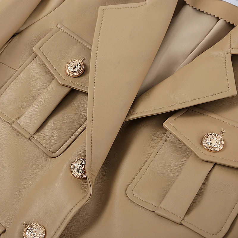 Купить Новинка 2021, стильная кожаная одежда Co, женское короткое тонкое маленькое пальто из овчины