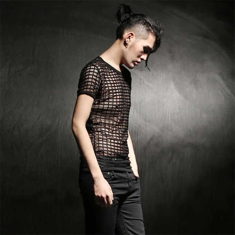 Мужская приталенная футболка для ночного клуба привлекательная Сетчатая с