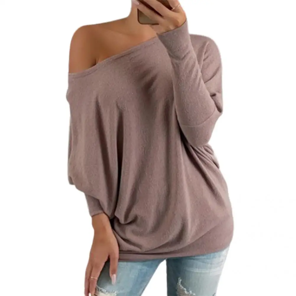 

Comfy Classic Slash Neck Loose Autumn Top Elastic Hem Casual Blouse Stretchy Streetwear