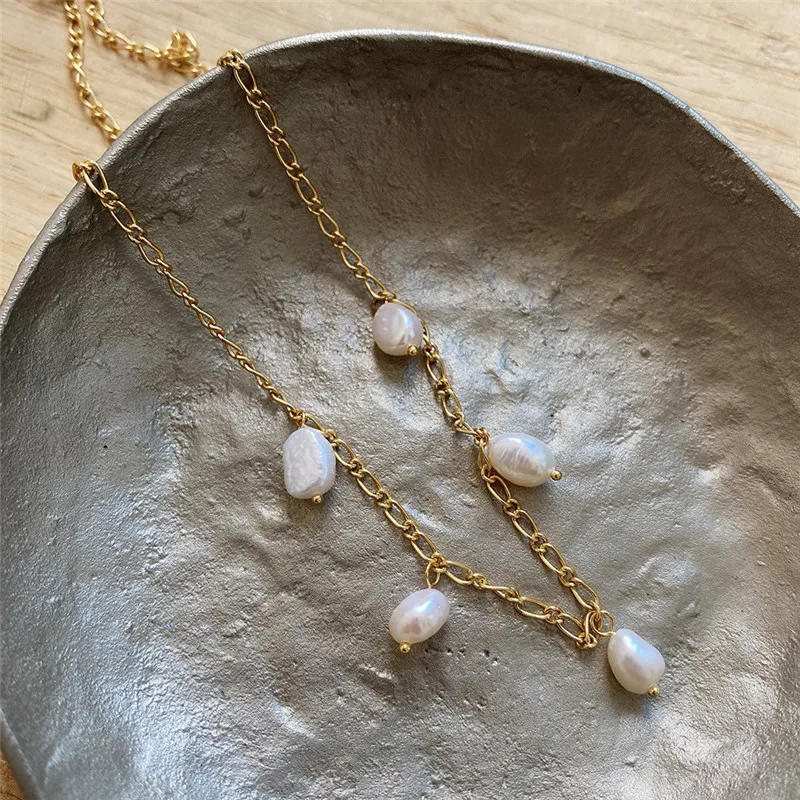 

YIKUF88 925 Sterling Silver Women Necklace Shaped Pearl Necklace Irregular Female Necklace Fine Jewelry for Women