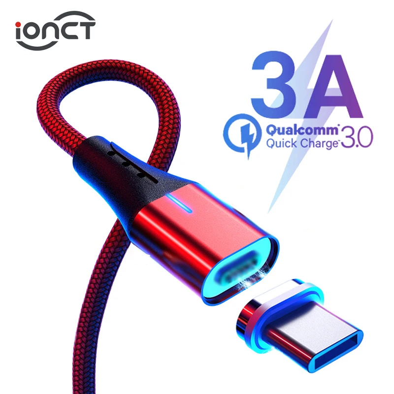 IONCT 3A Быстрая зарядка USB-C Магнитный кабель для Xiaomi 5 samsung Android мобильный телефон