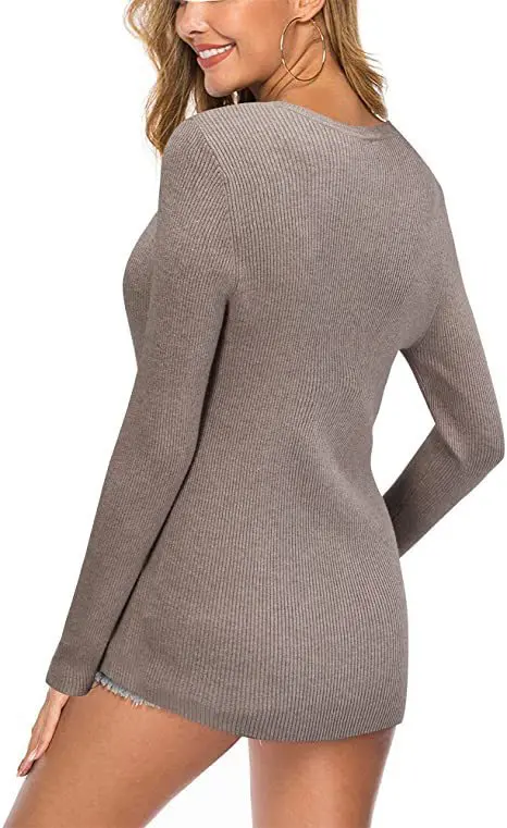

2021 Women's Low Breast Button Slim Fit Sexy Long Sleeve Bottomed Shirt T-shirt