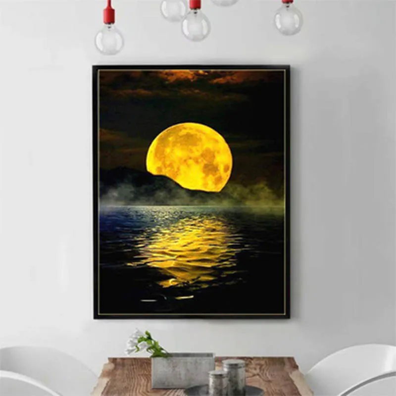 Желтая Луна на море диван украшение спальни живопись фон настенная Картина