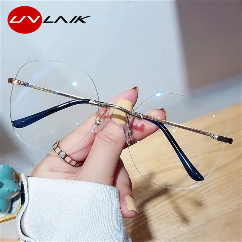 

UVLAIK Rimless Blue Llight Blocking Glasses Frame Women Men Spectacle Myopia Transparent Glasses Men Eyeglasses optical Frames