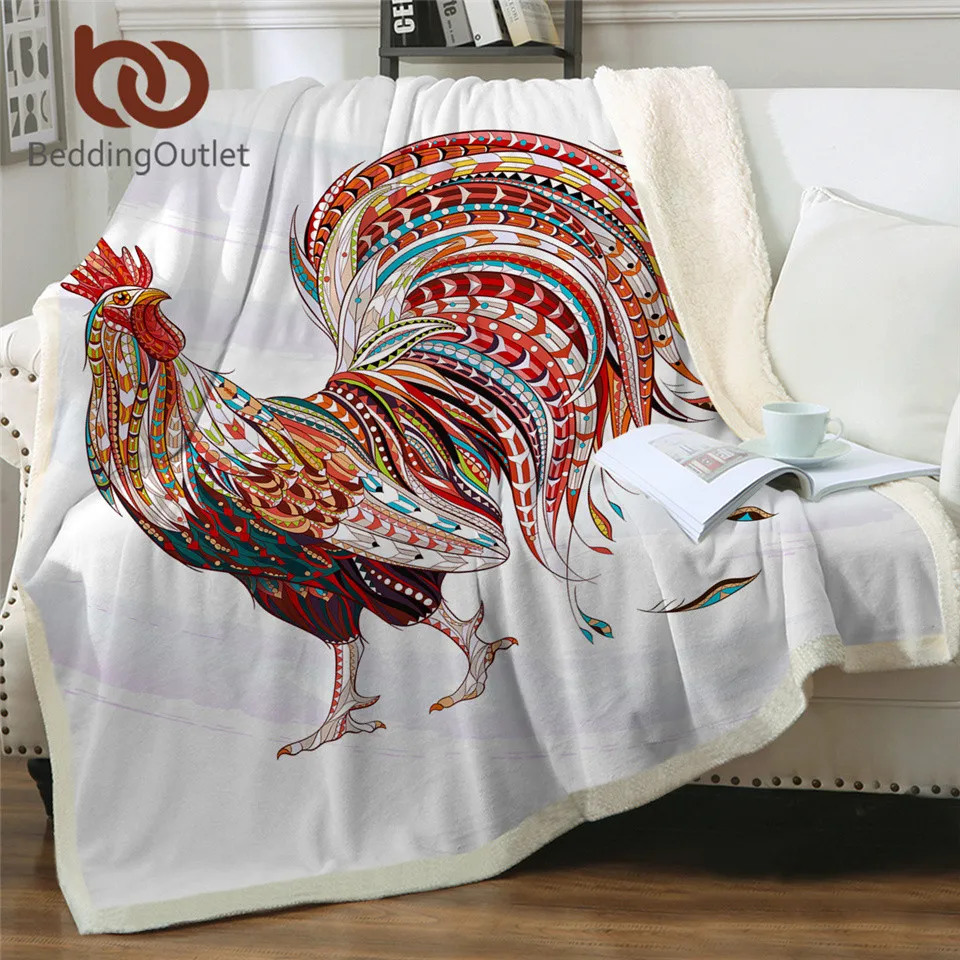 Постельное белье петух льняное одеяло Тотем плюшевое покрывало геометрическое