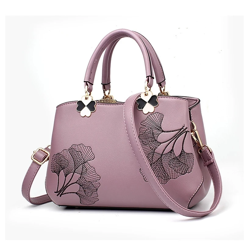 

2021 Embroidered Women Leather Handbags Leaves Messenger Bags Shoulder Bags for Women Sac a Main Hand Bag Female bag