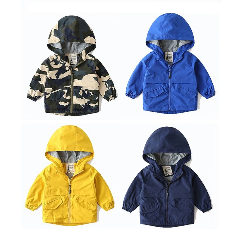 

2-6 Years Kids Jacket Spring Autumn Children's Windbreaker Korean Style Baby Solid Color Zipper Top Boys' Hooded Rush Suit