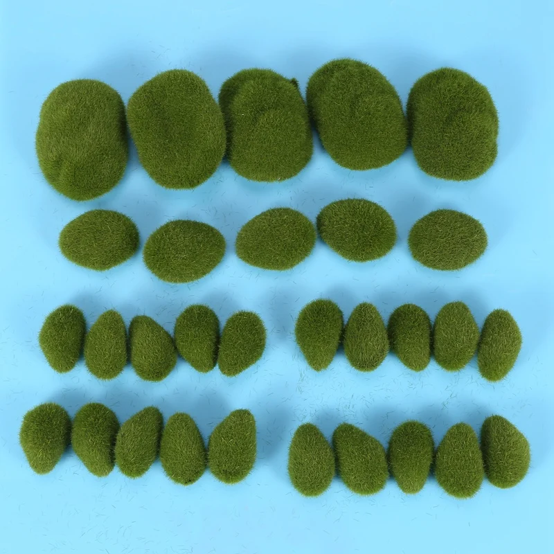 

30PCS 3 Size Artificial Moss Rocks Decorative, Green Moss Balls,for Floral Arrangements Gardens and Crafting