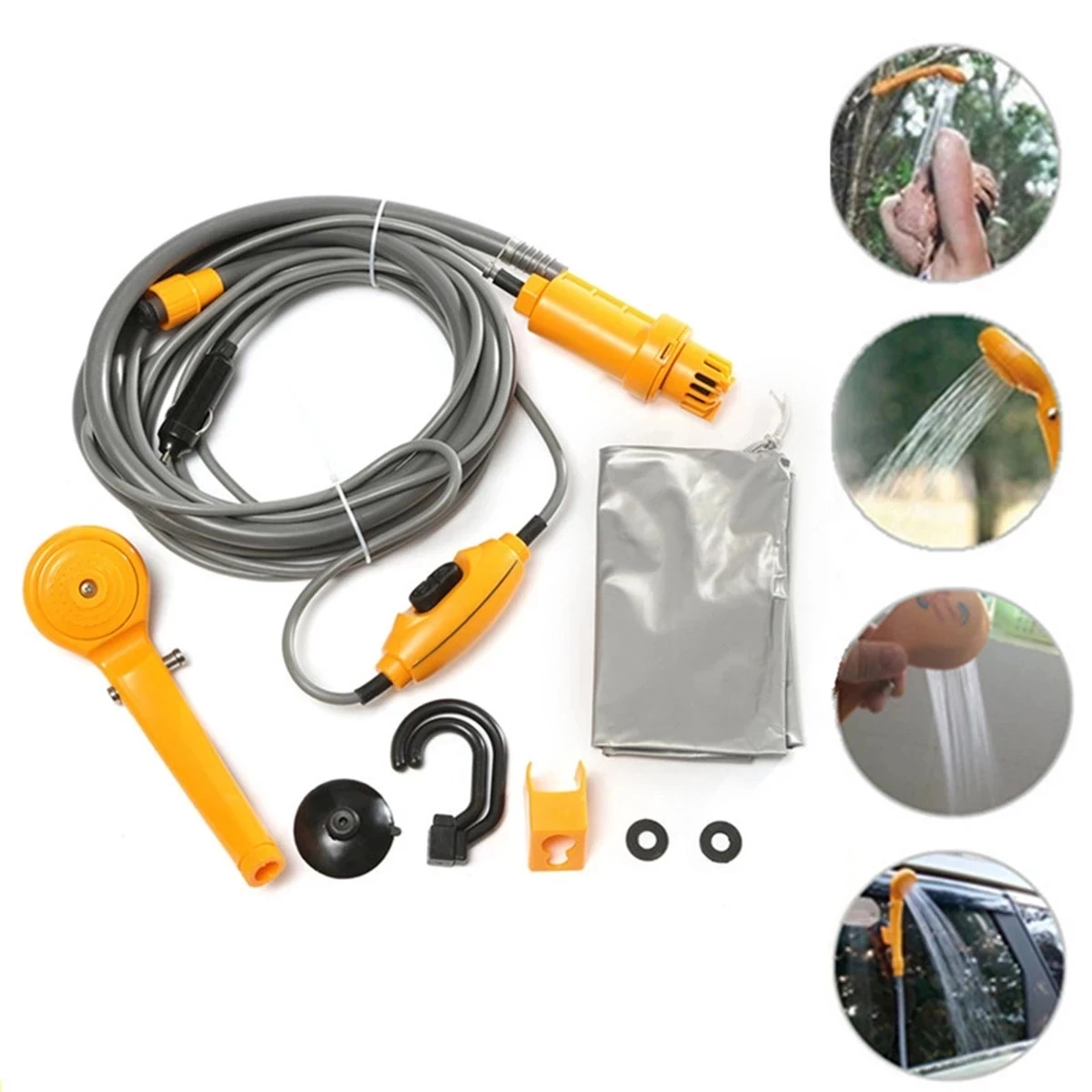 Portable Camping Shower 12v Electric Outdoor Water Bags Car Washer 12v Camping Bath Shower Bag Pump For Camping Outdoor Hiking