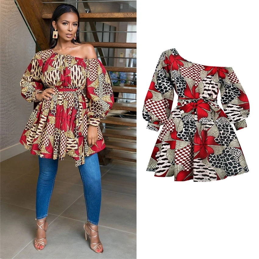Одежда в африканском стиле Топ с длинным рукавом платья для женщин короткая юбка