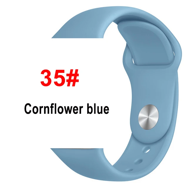 Спортивный мягкий силиконовый ремешок для Apple Watch, ремешок 44 мм, 40 мм, серия 5, 4, браслет для часов iWatch, ремешок 38 мм, 42 мм, 3, 2, 1, аксессуары - Цвет ремешка: 35 Cornflower Blue
