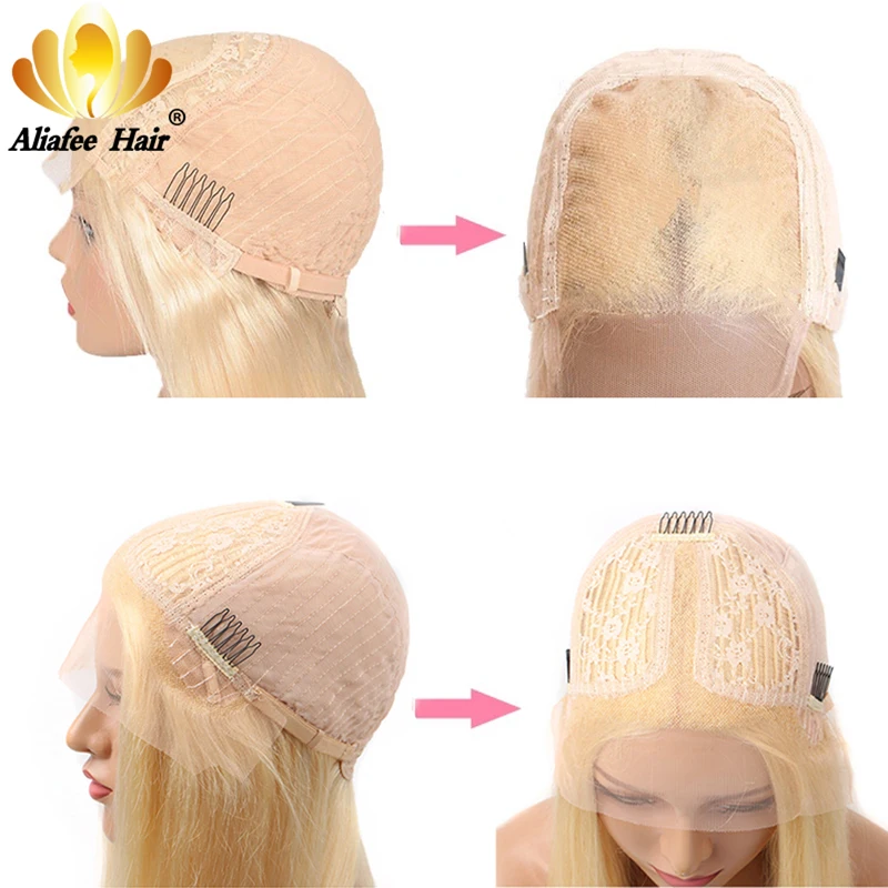

Aliafee Deep Wave Human Hair Lace Closure Wigs Blue/Orange/Honey Blonde Color Malaysia Deep Curly Lace Part Wig Pre Plucked