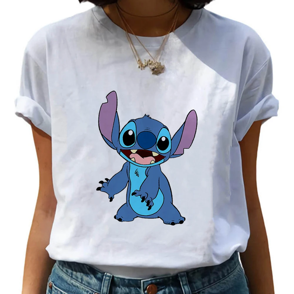 

Disney High Quality T Shirt Women Aesthetic Cartoon Creative O-neck T-shirt Hipster Funny Stitch Angry Print Casual Tshirt