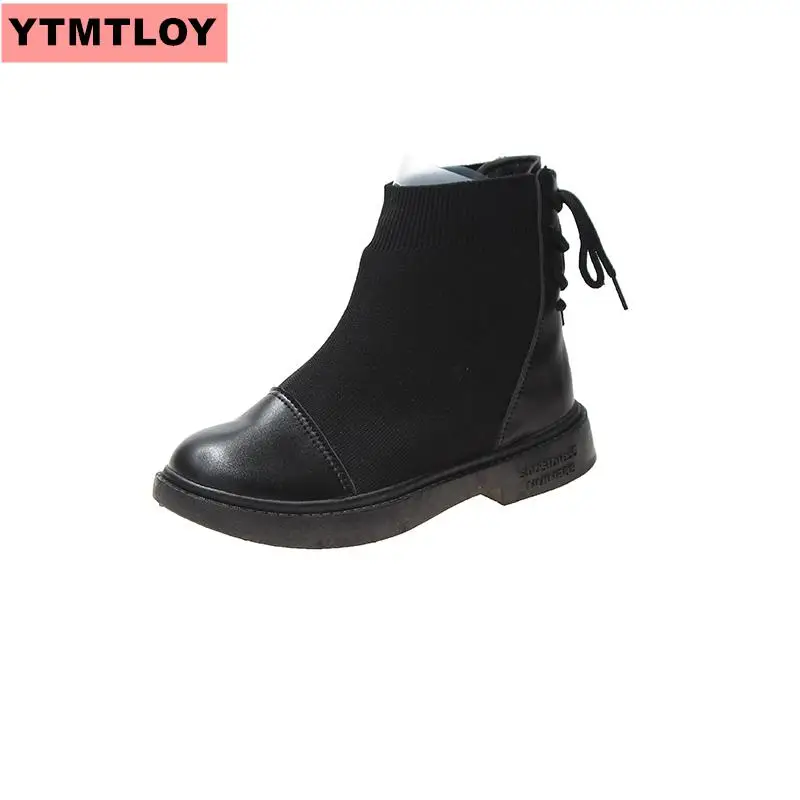 Женские ботильоны из искусственной кожи с круглым носком на ремешке черные для