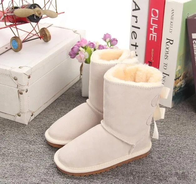 3280 Beige Брендовые Новые теплые зимние ботинки для девочек, зимняя детская обувь, ботинки для девочек, кожаные ботинки с бантом для детей, зимняя обувь - Цвет: 3280 Beige