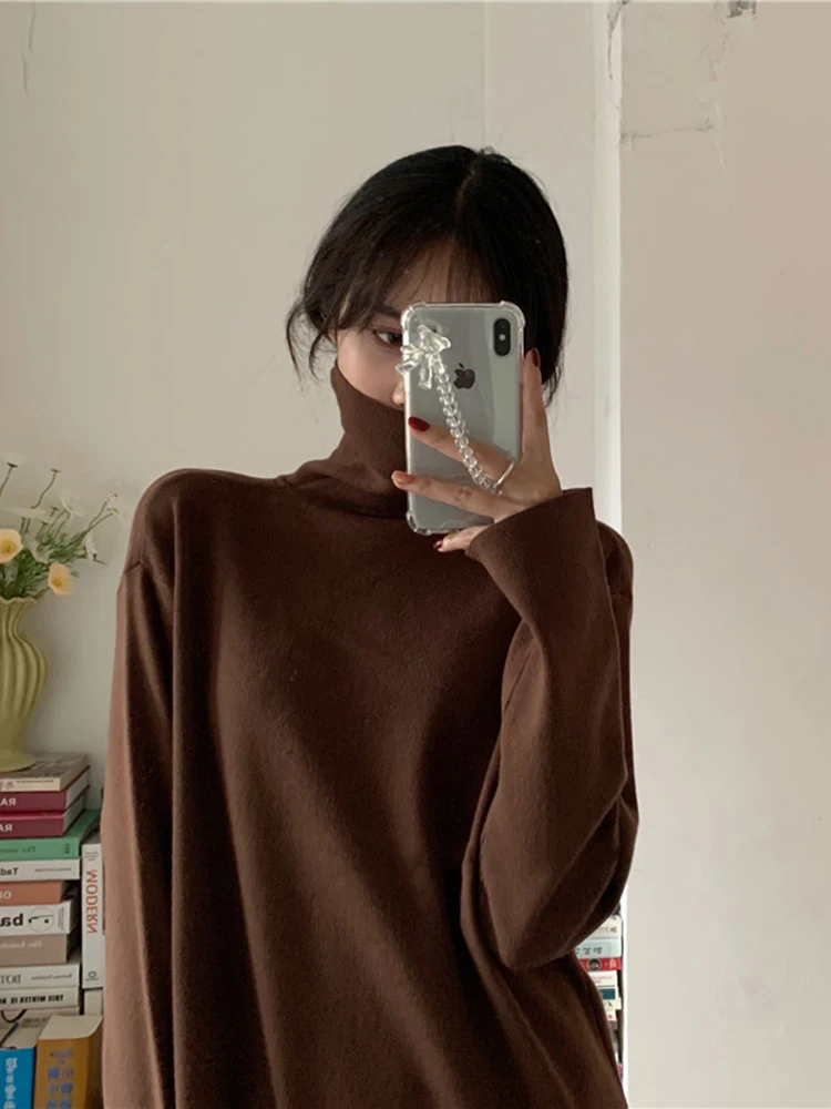 

Sweater Dress Women Turtleneck Office Lady Casual Elegant Knitted Dress Long Sleeve One Piece Dress Korean 2021 Autumn Winter