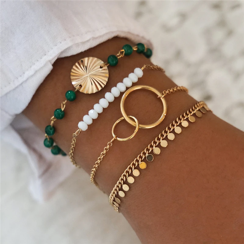 Простой женский браслет с текстурой водной волны ручной работы белыми и зелеными