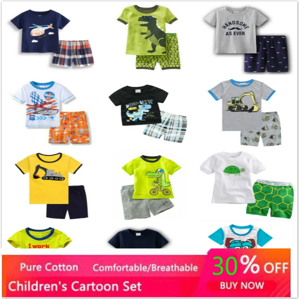 

New Pajamas Sleepwear Kids Cotton Cartoon For Child Short Sleeve Pajamas Set Children Tops Girls Boys Summer Pants Free Shipping