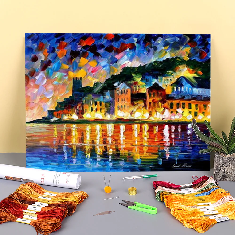 

Растворимый в воде холст с принтом «гавань» в масляном стиле 11CT Набор для вышивки крестиком DMC Оптовая Продажа ниток ручной работы