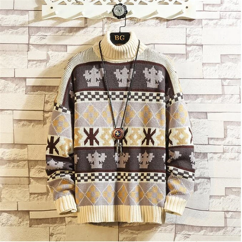 Мужской свитер с высоким воротником модель 2020 года модные тонкие вязаные свитера