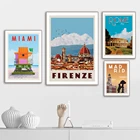 Настенные картины Нью-Йорк, Рим, Майами, Мадрид, город, путешествия, Современная Картина на холсте, Постер и печать, пейзаж, скандинавский зал, домашний декор