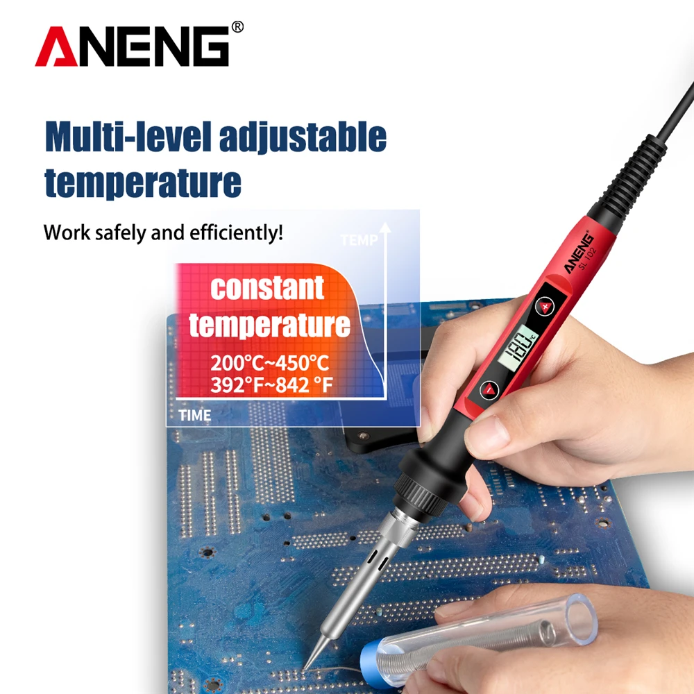 ANENG SL102 60W Digital Electric Soldering Iron kit Adjustable Temperature welding Tools Stand fer a souder solder tip solda | Инструменты