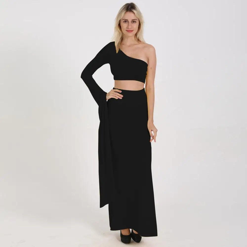 Ночной клуб 2020 зимний стиль с одним плечом длинный рукав пол длинная юбка топы из